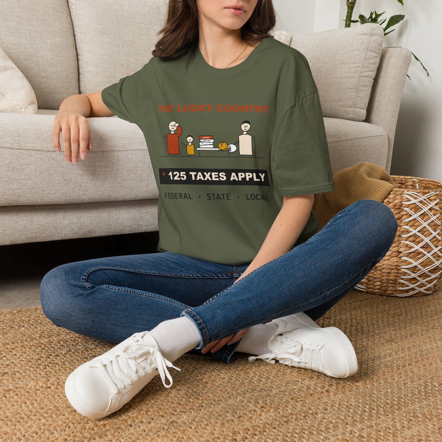 T-Shirt - The Lucky Country Graphic Tee "125 Taxes Apply"